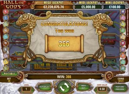 multiple winning paylines triggers a 366 coin jackpot