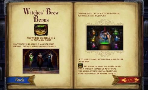 witches' brew bonus anywhere on reels 1 and 5 in the main game