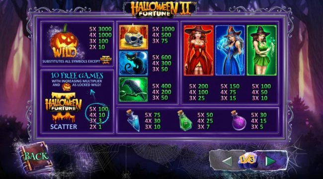 Slot game symbols paytable.