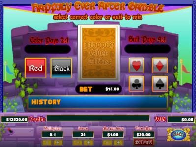 Click the gamble button to double or quadruple your win. You may gamble your winnings until the game llimit is reached.