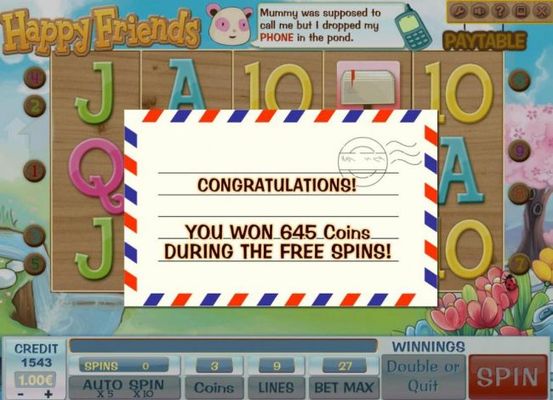 The free spins feature pays out a total of 645 coins.
