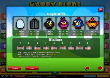 Slot game symbols paytable and payline diagrams