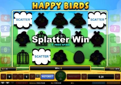 Splatter win triggers 5 free spins