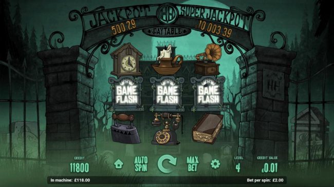 Landing three Game Flash symbols triggers bonus feature.