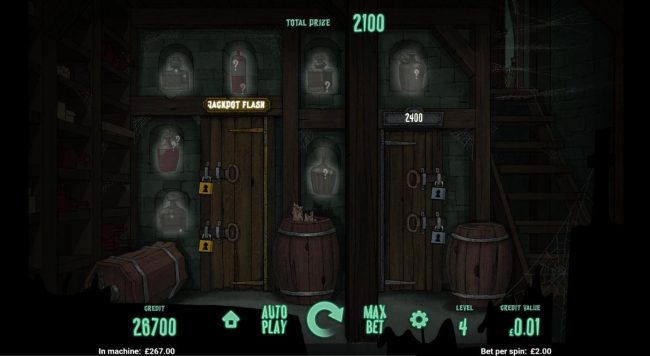 The third level of the Spooky Rooms feature is your chance to win the jackpot. Find the two gold keys to open the Jackpot Flash door.