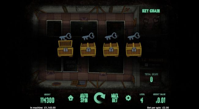Four keys are hidden amonst the treasure chest scattered around the game board. Roll the dice to navigate around the game board finding the keys and cash prizes.