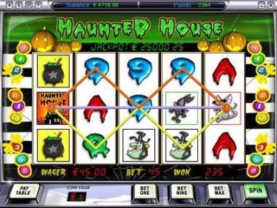 main game board featuring five reels and nine paylines