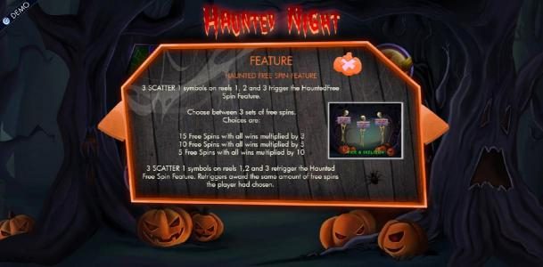 Haunted free spins feature game rules.
