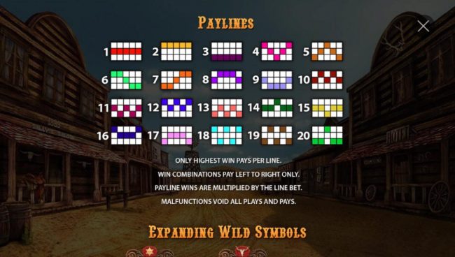 Payline Diagrams 1-25. Only highest win pays per line. Win combinations pay left to right only. Payline wins are multiplied by the line bet.