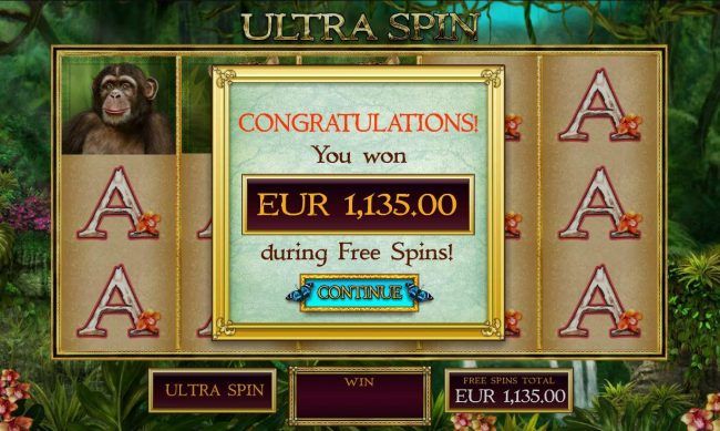 The free spins feature pays out a total of 1,135.00