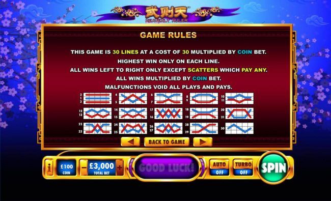 General Game Rules and Payline Diagrams 1-30