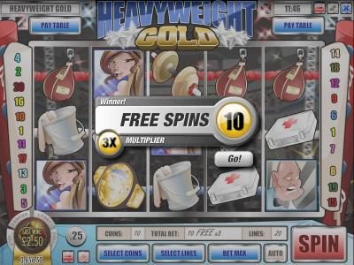 three scatter symbols triggers 10 free spins with a 3x multiplier