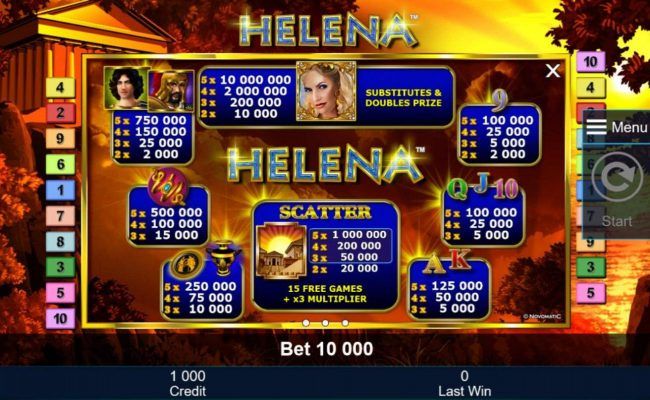 Slot game symbols paytable featuring icons fashioned upon Greek mythology.
