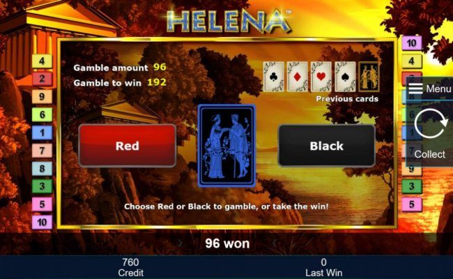 Gamble Feature - To gamble any win press Gamble then select Red or Black.