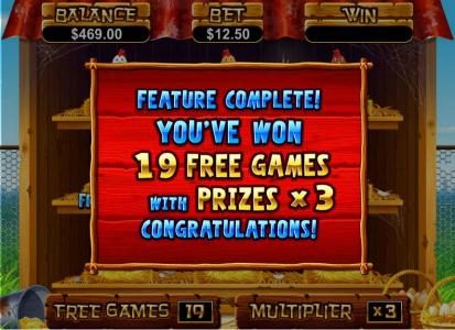 free spins feature complete. 19 free games with prizes x3