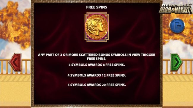 Free Spins - Any part of 3 scattered bonus symbols in view trigger Free Spins, awarding 8 to 20 free spins.