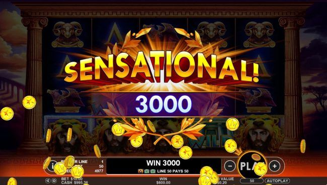 A 3000 coin sensational win triggered by multiple winning combinations.