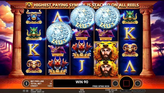 Landing Zeus symbols anywhere on reels 2, 3 and 4 activates the Free Spins bonus round.