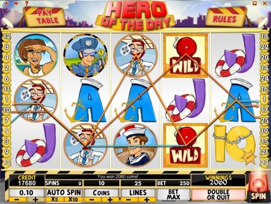 A 2060 coin jackpot awarded as a result of three winning pay lines.