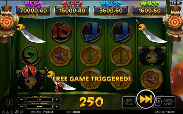 Scatter symbols triggers the free spins bonus feature