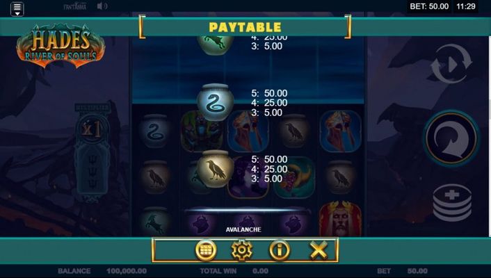 Hades River of Souls :: Paytable - Low Value Symbols