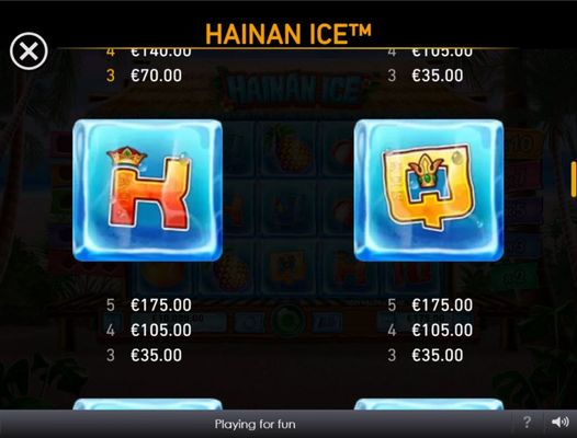 Hainan Ice :: Paytable - Low Value Symbols