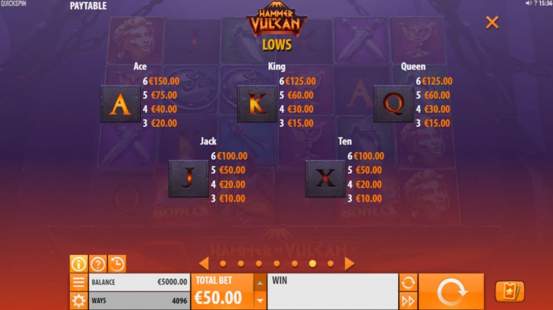 Hammer of Vulcan :: Paytable - Low Value Symbols