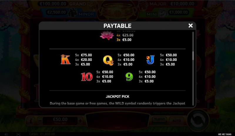 Paytable - Low Value Symbols