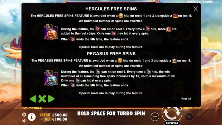 Hercules & Pegasus :: Free Spins Rules
