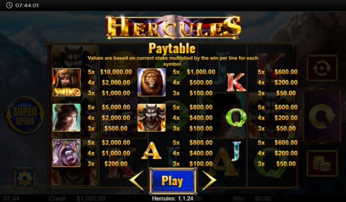 Hercules :: Paytable
