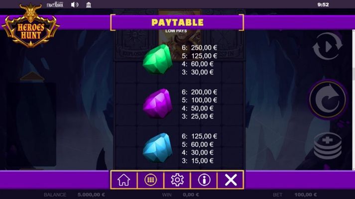 Paytable - Low Value Symbols