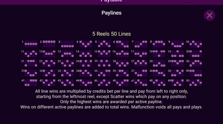 Paylines 1-50