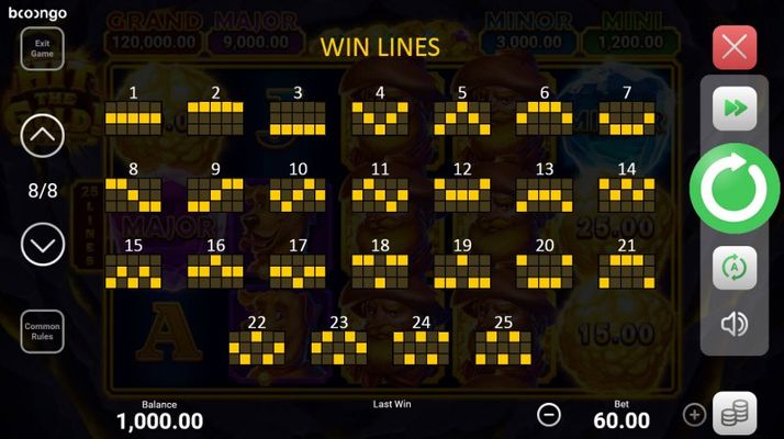 Hit the Gold! Hold and Win :: Paylines 1-25