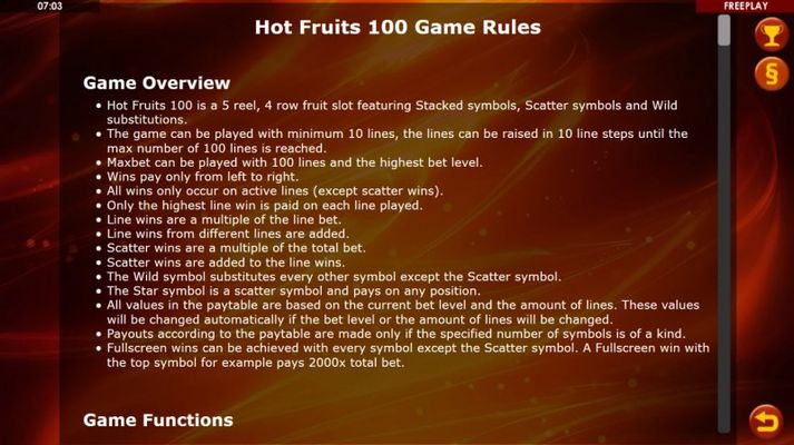 Hot Fruits 100 :: General Game Rules