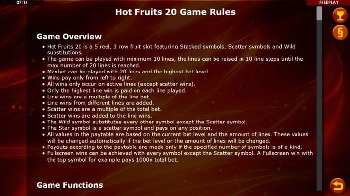 Hot Fruits 20 :: General Game Rules
