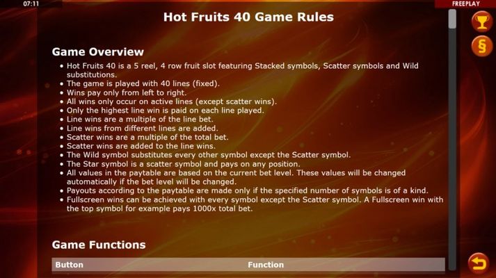 Hot Fruits 40 :: General Game Rules