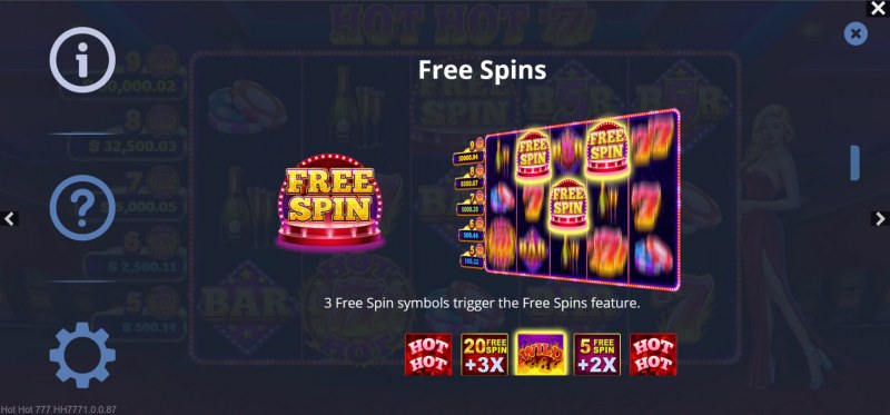 Hot Hot 777s :: Free Spin Feature Rules