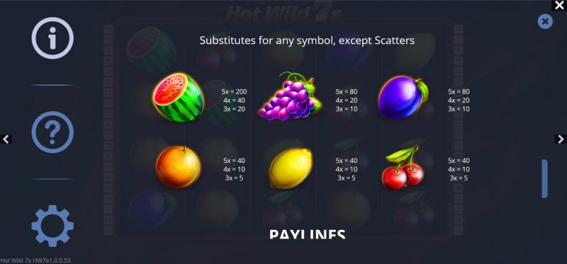 Hot Wild 7s :: Paytable - Low Value Symbols