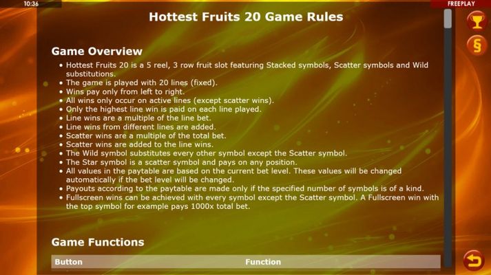 Hottest Fruits 20 :: General Game Rules