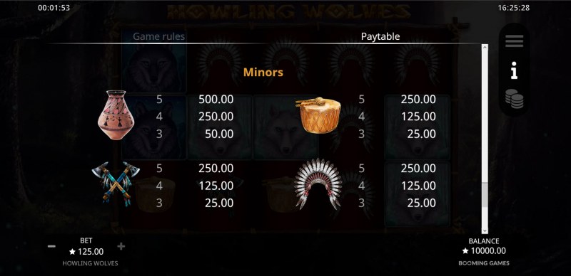 Howling Wolves :: Paytable - Low Value Symbols
