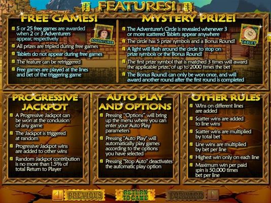 Free Games, Mystery Prize and Progressive Jackpot Rules.