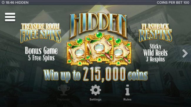 Game features include Free Spins, Sticky Wilds Reels and a chance to Win up to 215000 Coins
