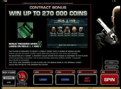 contract bonus triggered when bonus symbol lands on reels 3, 4 and 5