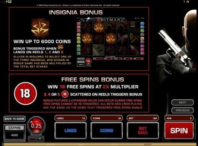 insignia bonus and free spins bonus rules
