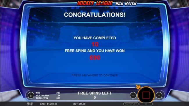 After completeing the free spins feature a total of 690 coins is paid out.