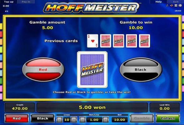 Gamble Feature - To gamble any win press Gamble then select Red or Black.