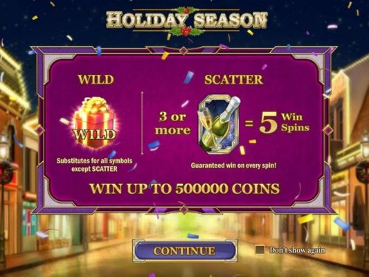 Game features include: Wild and Scatter symbols. Win up to 500,000 coins!