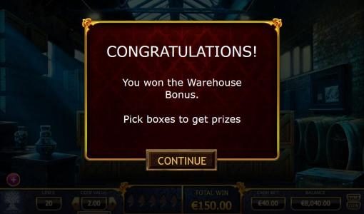 Warehouse Bonus Game feature awarded