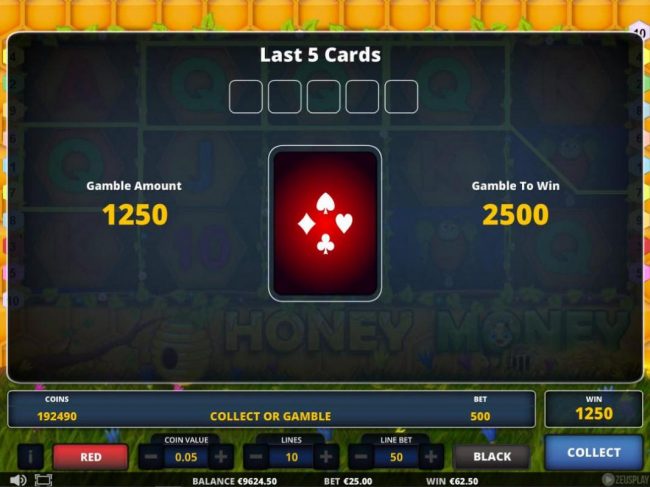 Gamble Feature - To gamble any win press Gamble then select Red or Black.