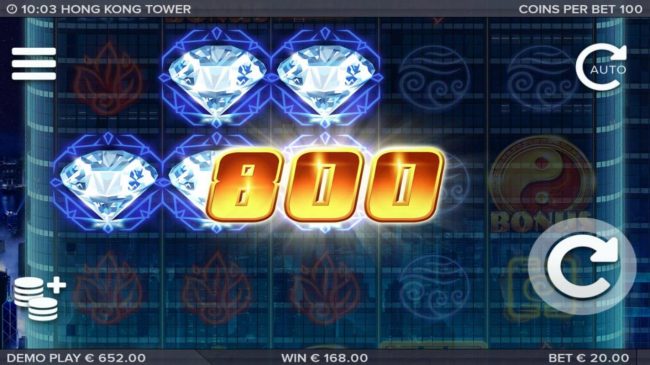 Multiple winning diamond symbols leads to an 800 coin jackpot award.